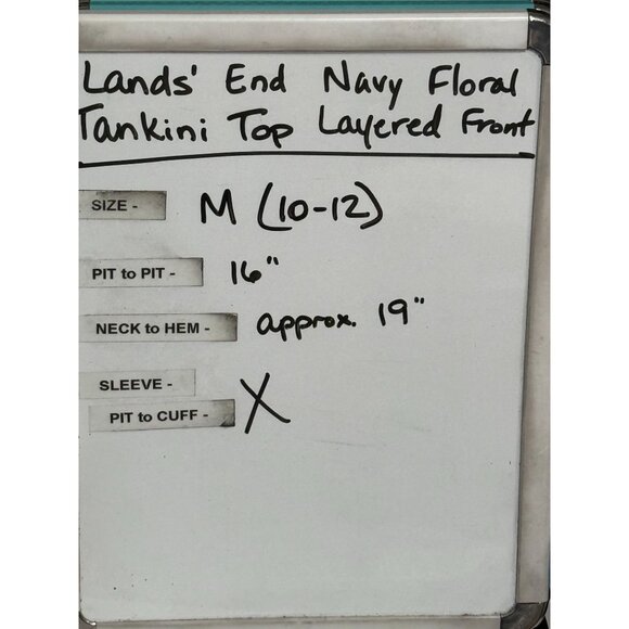 Lands' End Navy White Floral Tankini Swim Top Layered Front Adj Strap Sz M 10-12 - Picture 7 of 7